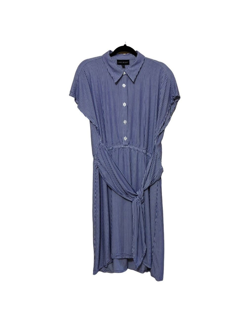 Lane Bryant Tie-Waist Midi Shift Dress Women’s 14 Blue White Striped